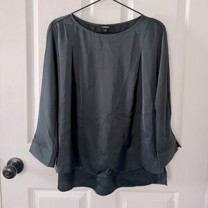 Express Pleated Silky Top in Dark Green